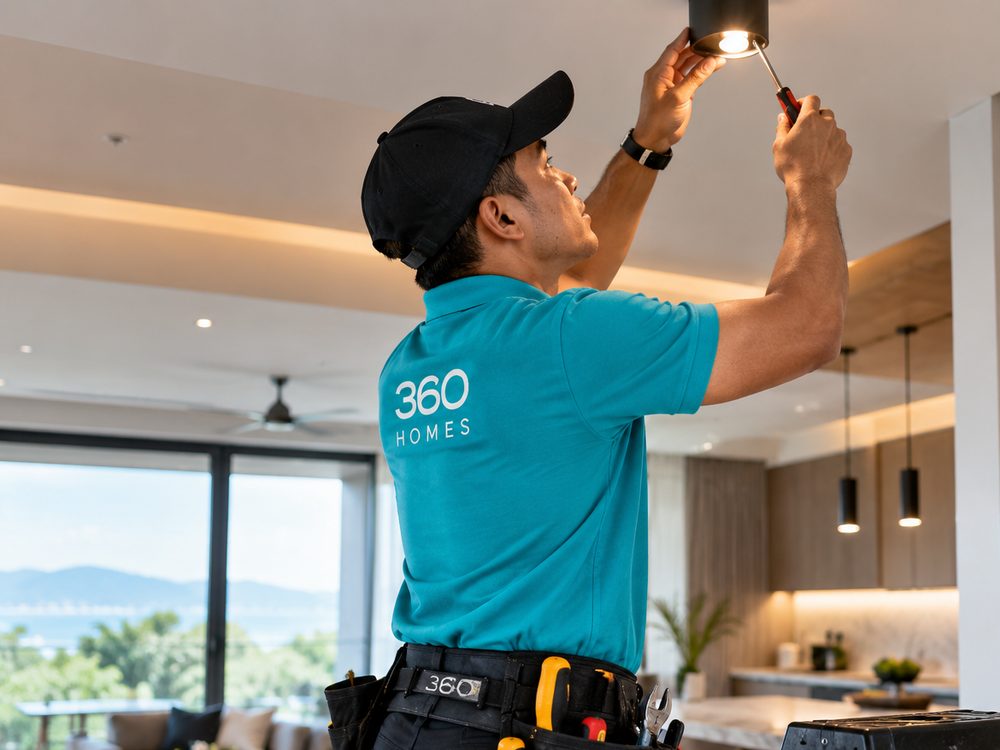 360HOMES handyman fixing a ceiling light