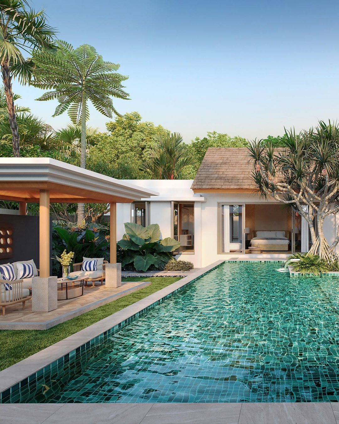 Private pool villa with garden sala and tropical palms